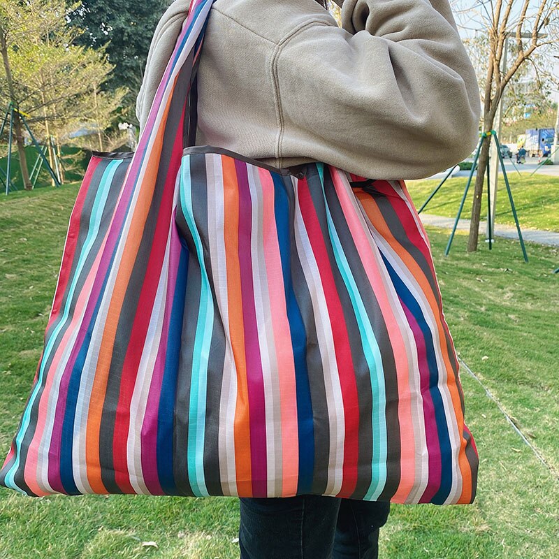 Large size nylon women's shopper reusable foldable bag shopping bag handbag environmental bag out shoulder bag: 003