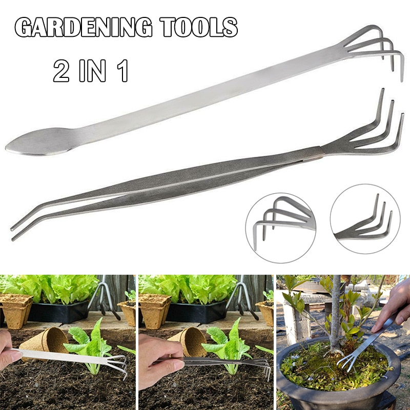 2 in 1 Stainless Steel Bonsai Gardening Tools Root Rake Spatula