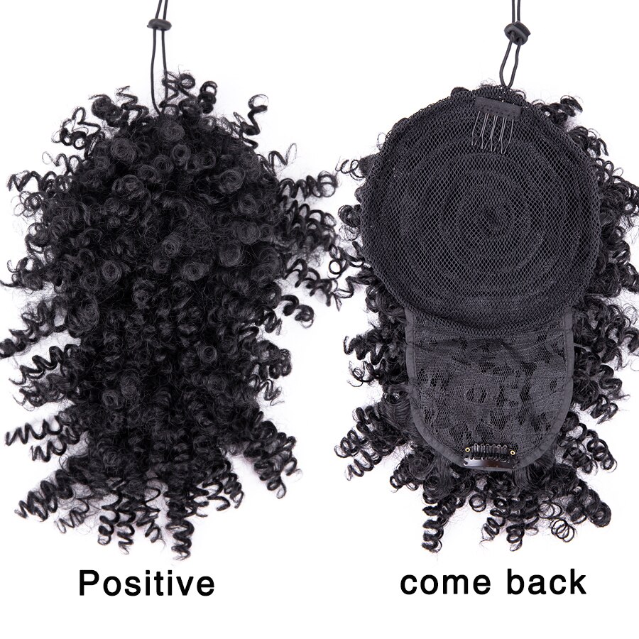 Leeons Kinky Curly Hair Bangs High Puff Ponytail Synthetic Hair Extensions African American Hair Ponytail With Bangs 11 Colors