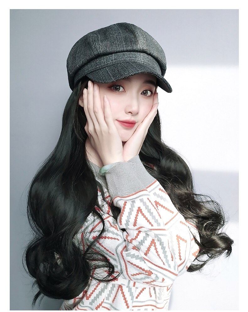 HUAYA casquette avec cheveux longs ondulés perruques pour femmes chapeau perruque synthétique chapeau Extensions de cheveux naturel faux cheveux