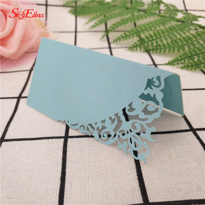 50pcs Wedding Party Table Name Place Cards Chic Pearlescent Lace Favor Message Setting Card Wedding Birthday Supplies 7ZSH870: blue