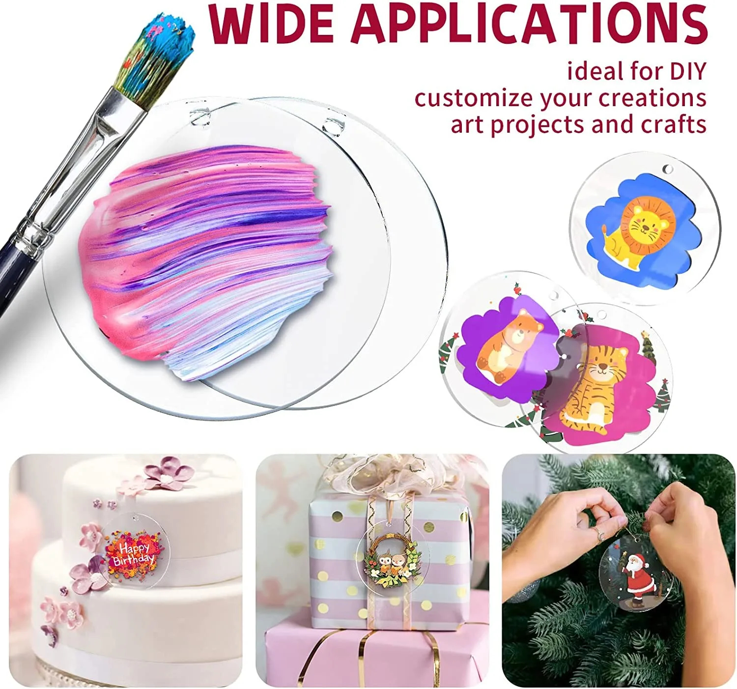 Clear Round Acrylic Ornament Blanks,Acrylic Circle Disc with Hole for Vinyl,Christmas Decor,Engraving,Painting and DIY Crafting