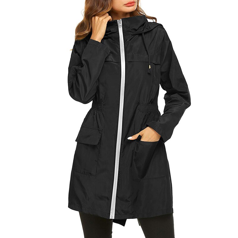 Women Waterproof Packable Hooded Jacket Outdoor Hiking Clothes Lightweight Raincoat
