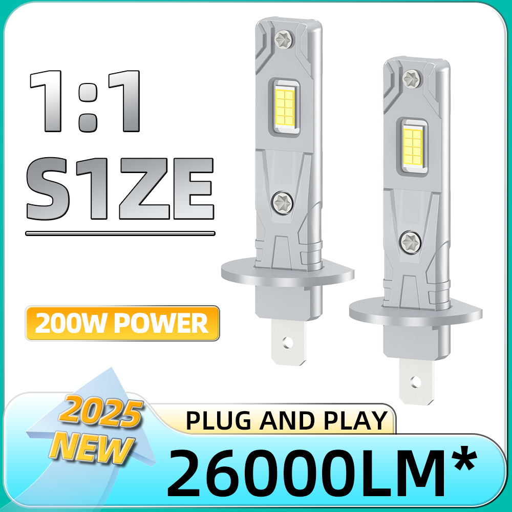 2 Stuks Mini H1 Led Koplampen Canbus 26000LM Super Heldere Auto Head Light Fanless 1: 1 Size Auto Lamp 12V 200W 6000K Wit: Default Title