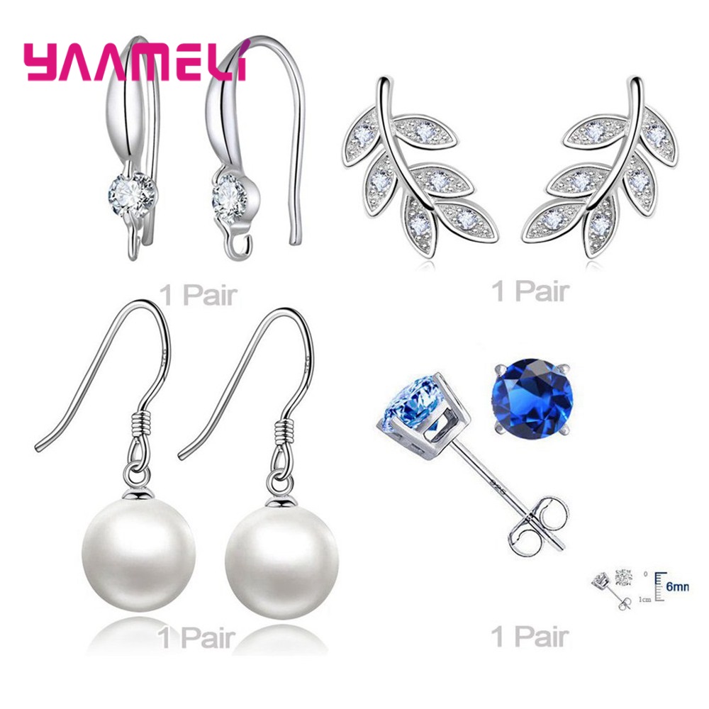 Trendy Vrouwen Oorbellen Echt 925 Sterling Zilver Natuurlijke Kristal Parel Party Accessoires 4 Paar Gemengde Sieraden