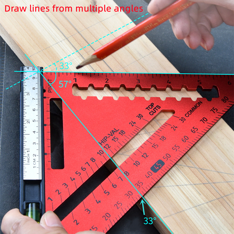 High-precision 7/12inch Speed Square Aluminum Alloy Triangle Ruler Square for Measuring Tool Metric Angle Protractor Spirit Leve