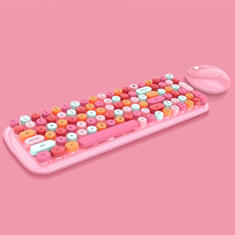 MOfii Wireless Keyboard Mouse set 2.4G Round Cute Candy Colors Blue Keyboard and Optical Mouse Set For Computer Home Office Use: Pink Keyboards Set