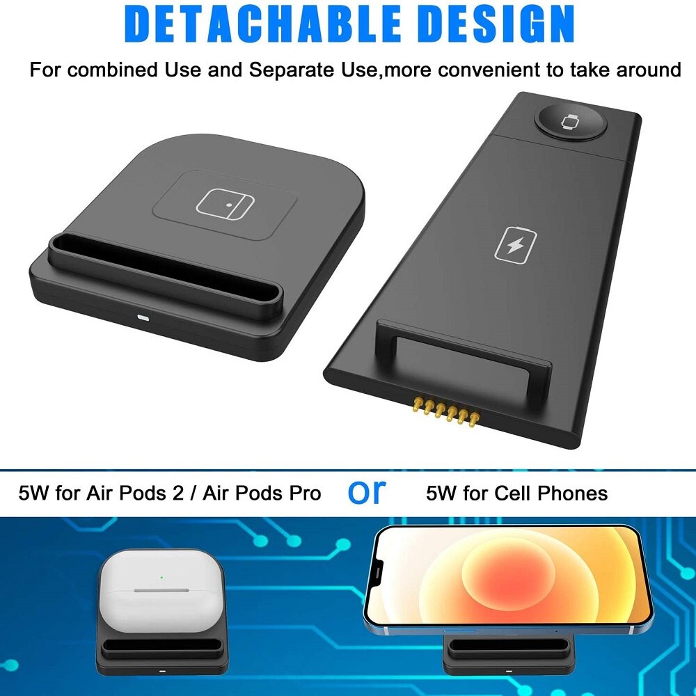 3-in-1 Wireless Charger Dock 15W Fast Charge for iPhone 12 11 XS XR X 8 Apple Watch Airpods Pro