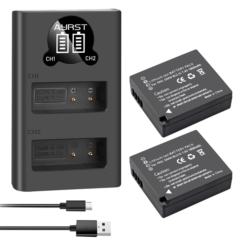 2 Pièces 1800mAh DMW-BLG10 DMW BLG10 BLG10e BLE9 Batterie + LED Chargeur Double USB pour Panasonic LUMIX GF5 GF6 GX7 LX100 GX80 GX85: 2BatteryWithCharger