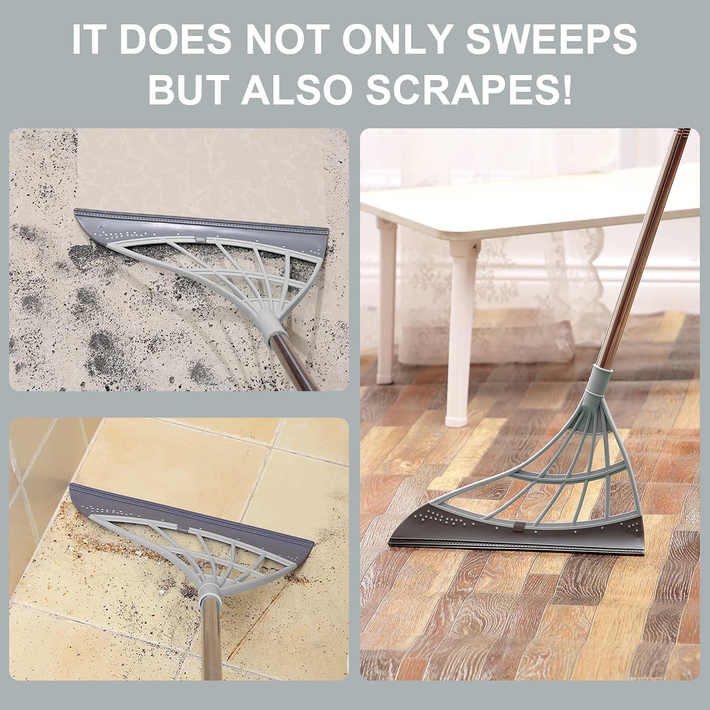 Multifunctional Magic Broom Sweeper Remove Dirt and Hair Rubber Mop Water Sweepe with Squeegee Glass Wiper for Room, Bathroom