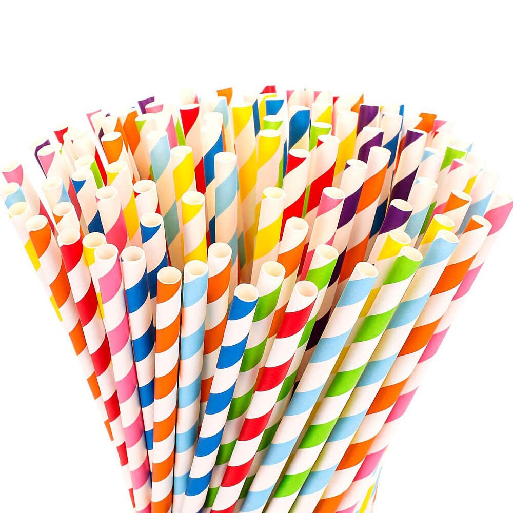 100 Stuks Biologisch Afbreekbaar Papier Rietjes-Regenboog Gestreepte Papier Rietjes Geschikt Voor Smoothie, Smoothie, Feestartikelen En Decoratie