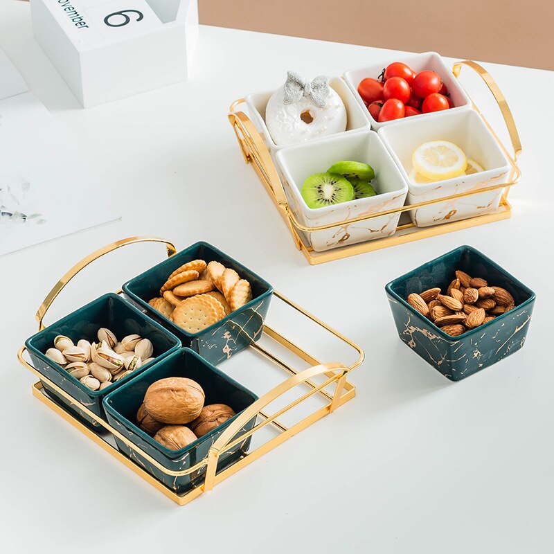 Plato de fruta dividido de cerámica, vajilla de lujo ligera para aperitivos, sala de estar, plato de fruta seca, plato de fruta para postre