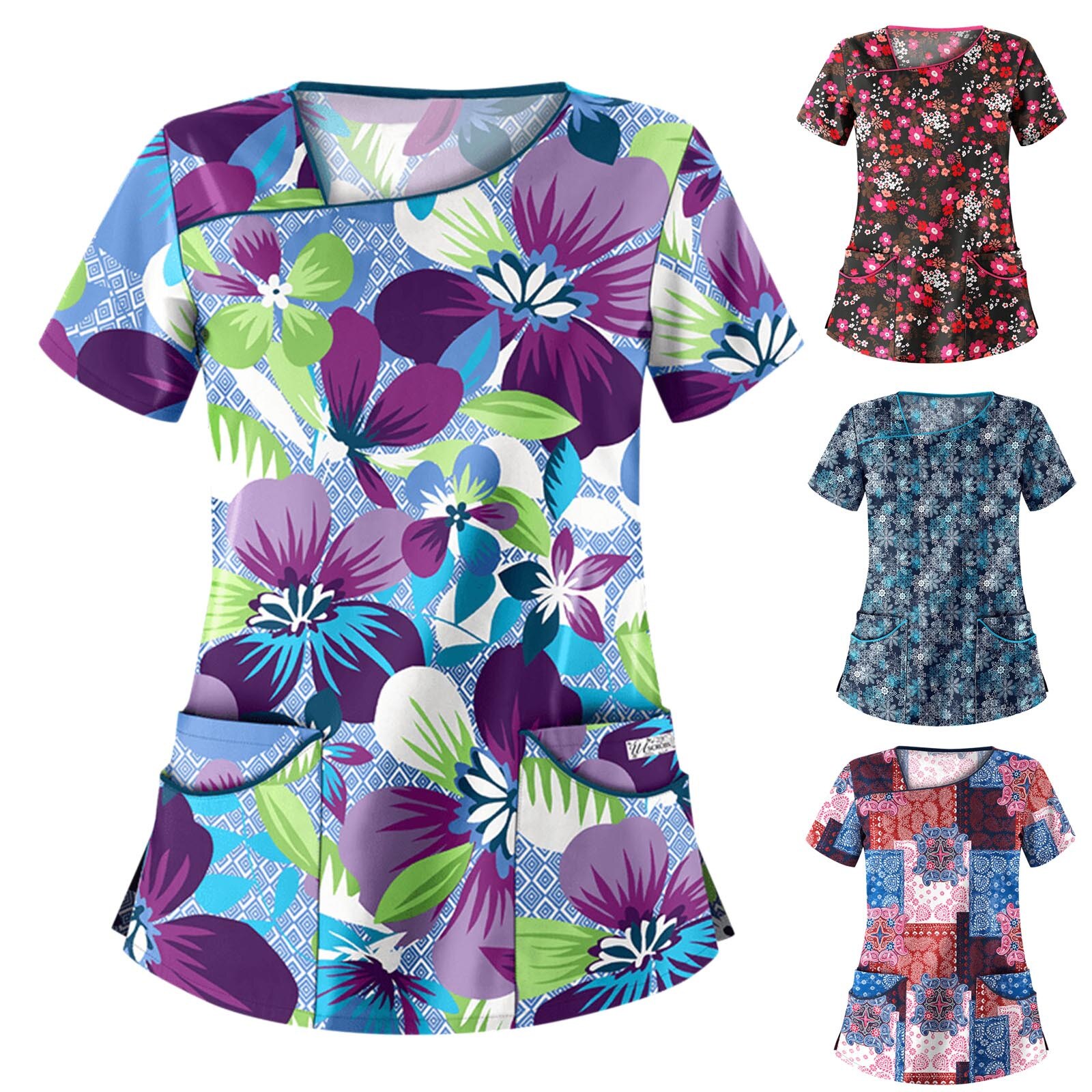 Nurses Uniform Women Printing Spa Beauty And Health Scrubs Tops Beauty Salon Work Uniform Beauty Salon Scrubs Tops Workwear