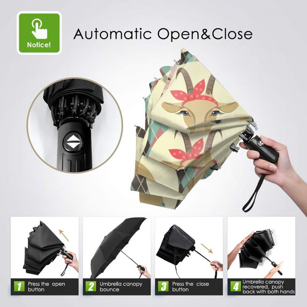 Automatic Umbrella Farm Animals Head Cartoon three-fold umbrella women men rain umbrella