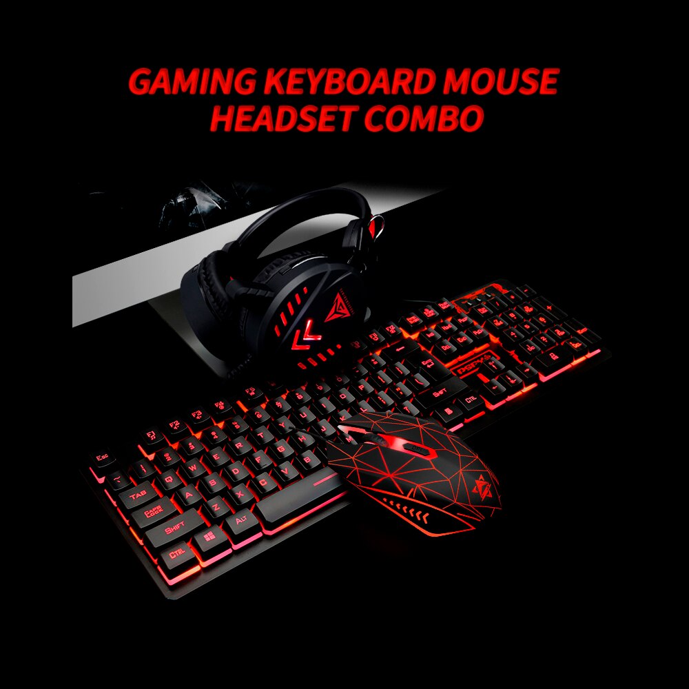 Gaming Keyboard Mouse Headset Set Wired Monochrome Backlight Keyboard Colorful LED Breathing Light Mouse Gaming Headset Combo