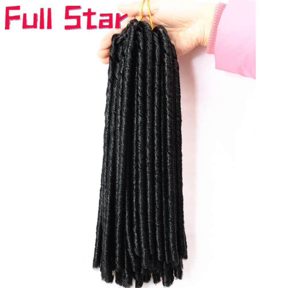 Full star 14''faux locs heklet hår mykt og lette dreadlocks hekle fletter syntetisk heklet hårforlengelse 15 tråder/pakning: #1b / 9 stk / mye