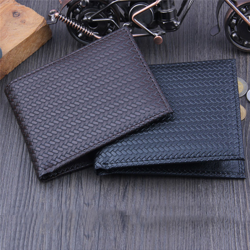 Portemonnee Mannen Bifold Business PU Lederen ID Credit Card Holder Purse Korte Zakken Breien Portemonnee Mannen Slanke Portemonnee