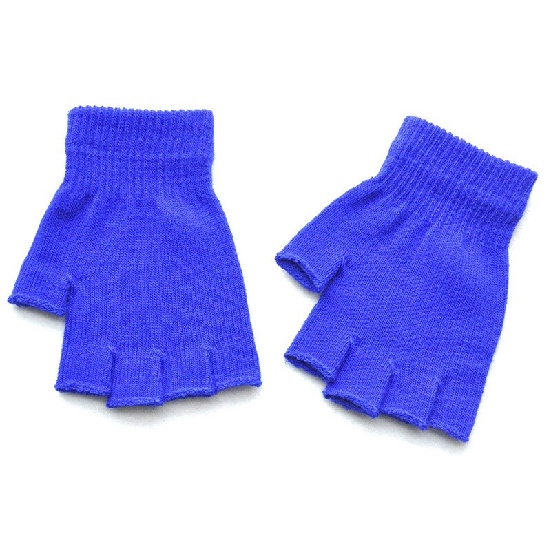 Nouveaux gants d'hiver pour enfants gants sans doigts en acrylique et froid couleur unie: blue