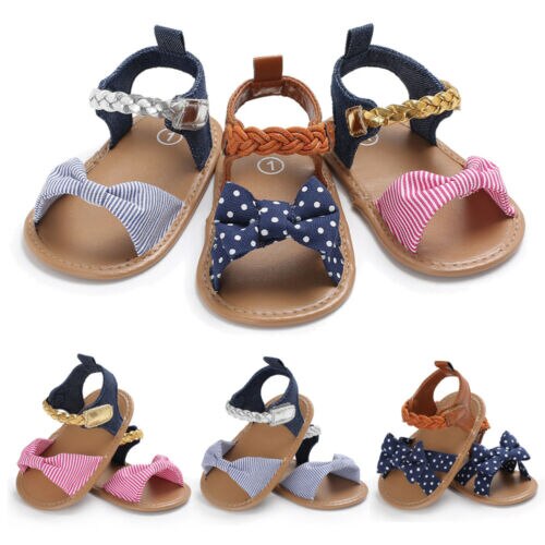 Peuter Meisje Baby Baby Boog-Knoop Sandalen Zomer Canvas Mocassin Schoenen Prewalker Gevlochten Schoenveter Denim Schoenen