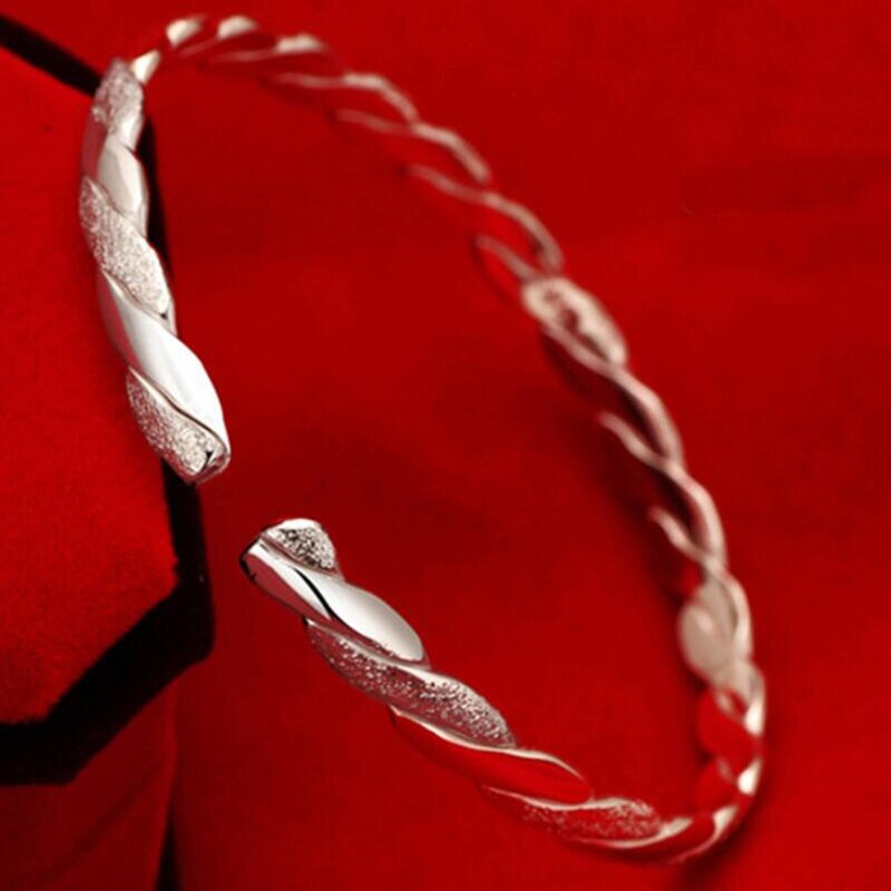 925 Sterling Silver Love Twist Scrub Manchet Armbanden & Armbanden Voor Vrouwen Pulseras Valentijnsdag aanwezig