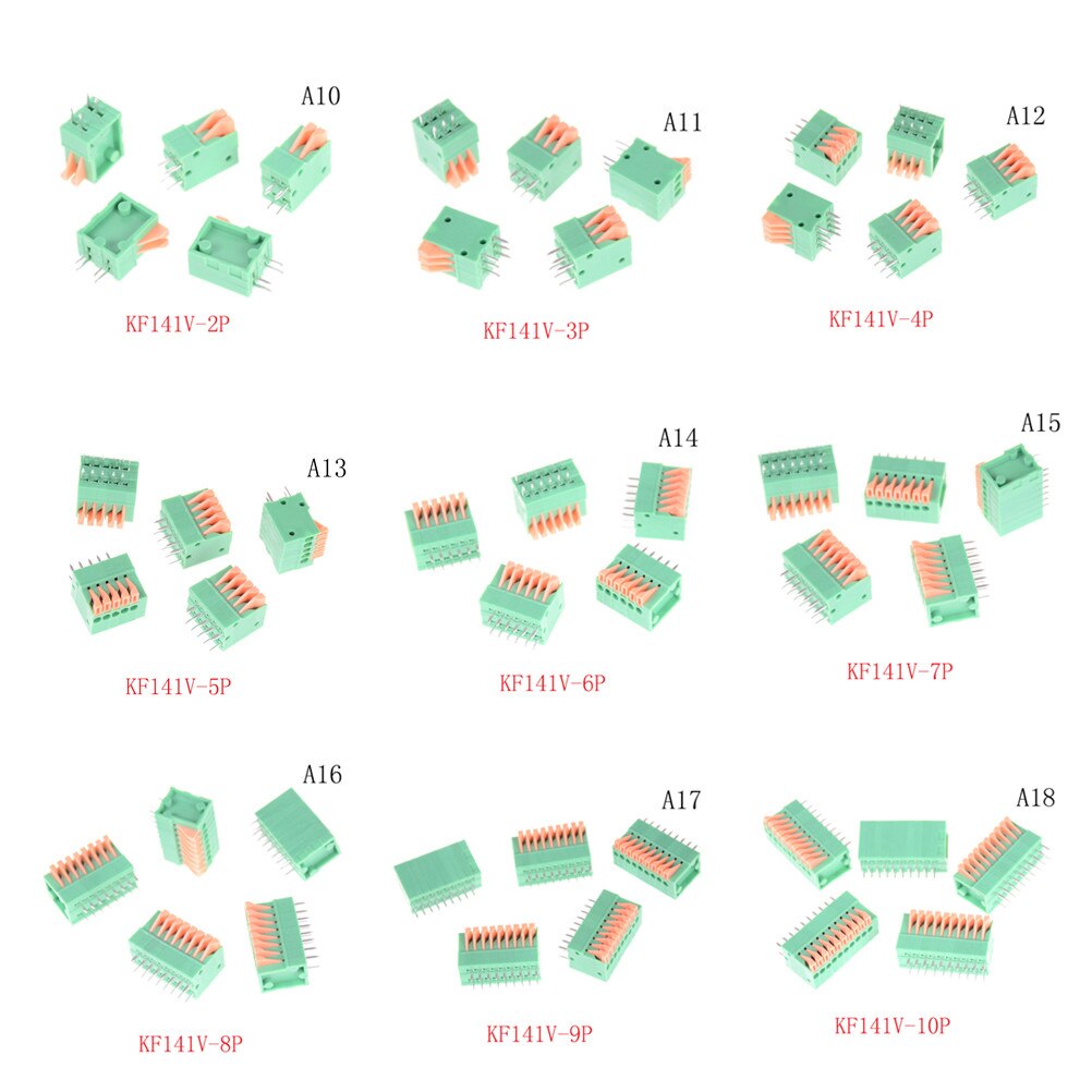 5Pcs KF141R KF141V 2.54Mm Pitch Pcb Rechte Voet Connectors 2/3/4/5/6/7/8/9/10P Lente Screless Koper Terminal Block