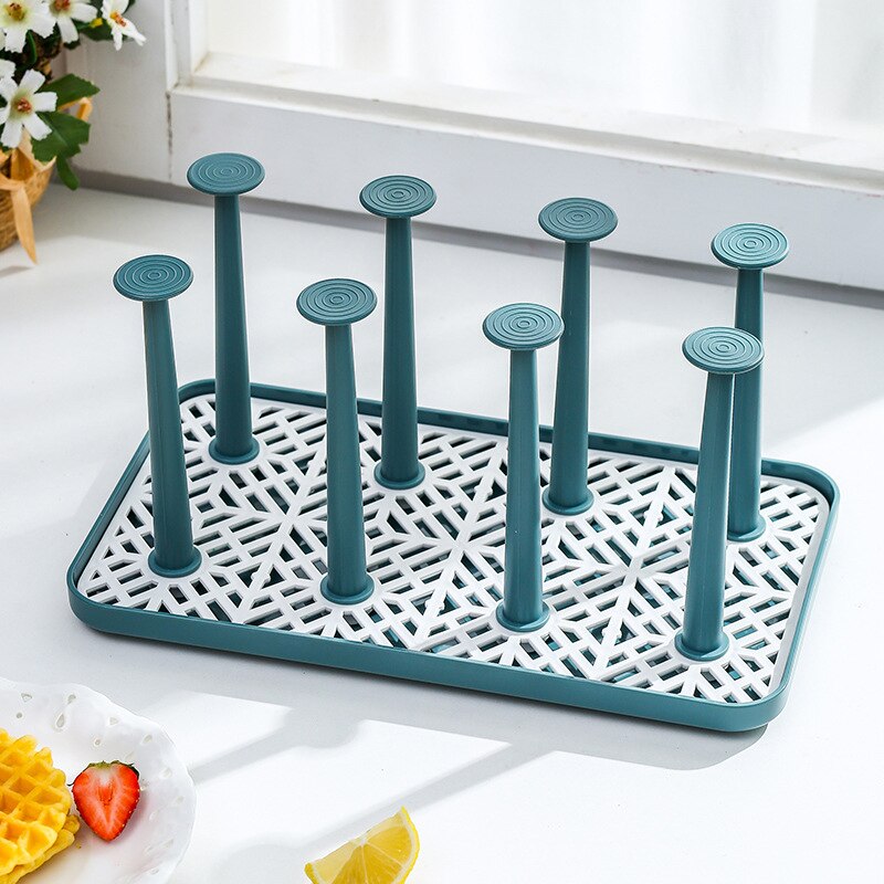 Cup Drying Rack Stand Glass Cup Drainer Holder Detachable Tea Cups Dish Drying Rack Storage Tray Organizer Kitchen Organizer: Green S