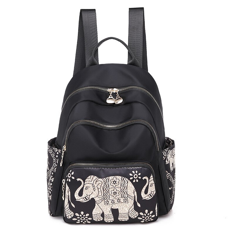 Backpack Female Multi-layer Leisure Oxford Backpack National Elephant Print Large Capacity Backpack for School Girls: Elephant