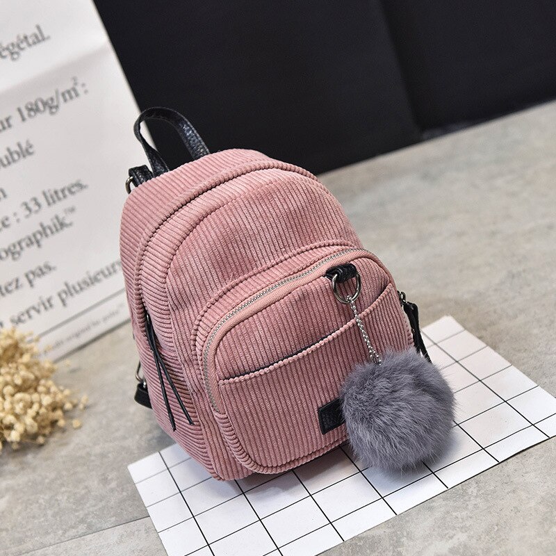 Women Mini Backpack Corduroy Small Crossbody Bag For Teenage Girl Striped Soft Cloth Fabric Shoulder Bag Ladies Kids Phone Purse: Pink