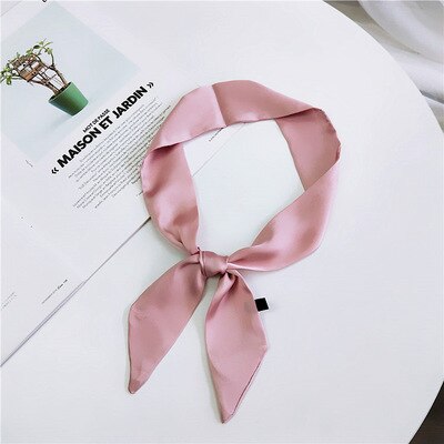 Petit foulard en soie de couleur unie pour femmes, 90x5cm, ruban de poignet tout assorti pour sac à main enveloppé: 5