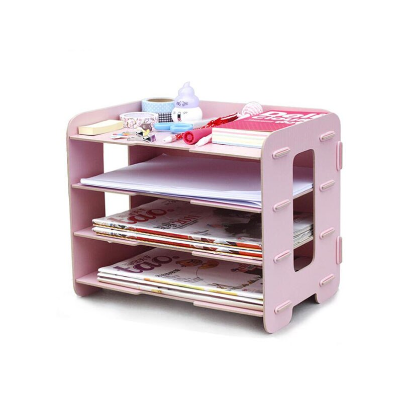 Paperboat A4 Multi Layer Wooden Kawaii File Rack High School Magazine Holder Office Bookshelf Document Tray