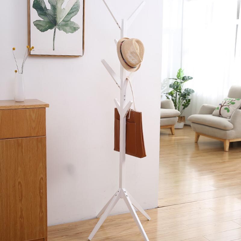 Stand Solid wood floor coat rack Simple Assembly Triangle Base clothes shelves hanger home storage bedroom furniture: white