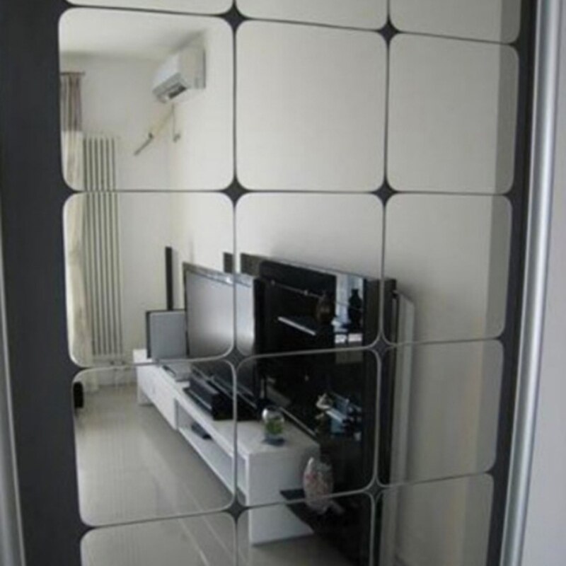 6 Pcs 3D Acryl Vierkante Spiegel Muurstickers Zilver Verwijderbare Art Muurstickers Home Decor Muur Decors Zelf-lijm