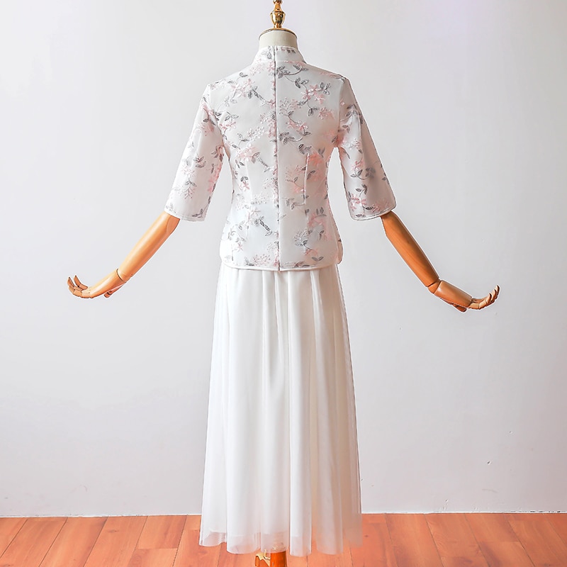 2 stykker/sett halvermet broderi vintage moderne tradisjonell kinesisk kjole qipao cheongsam kinesiske brudepikekjoler