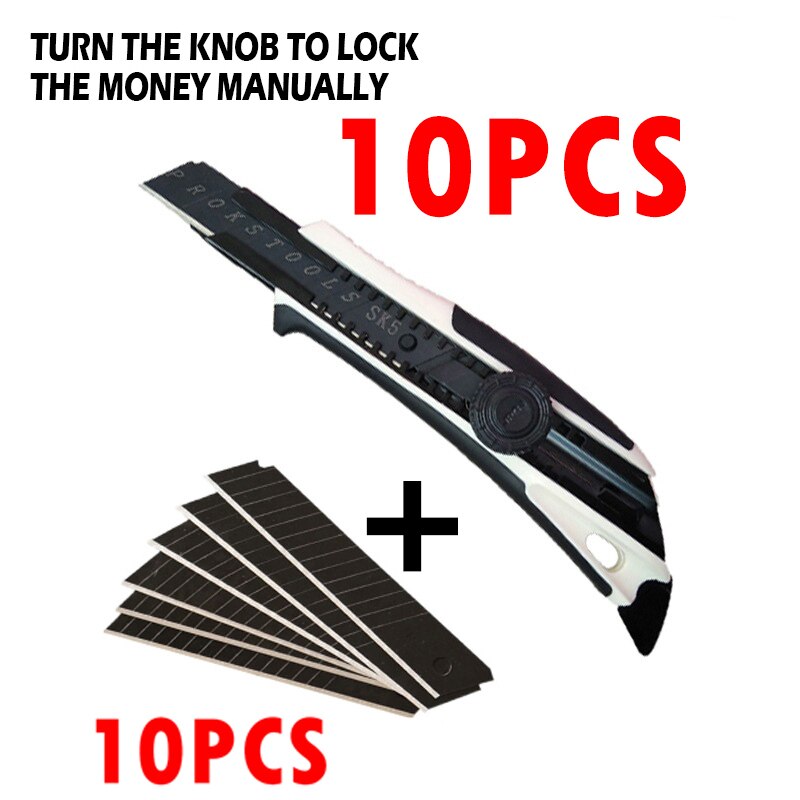 10p High Utility Knife Black Blade Rotary Lock Paper Cutter 18mm Wallpaper Cutter Office Study Industry With 10pcs Blade: B 10P with 10p