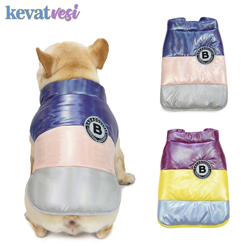 Vinter hundkläder ärmlös hundkappa tricolor tjock varm bomullsväst hundjacka fransk bulldog york ropa para perro