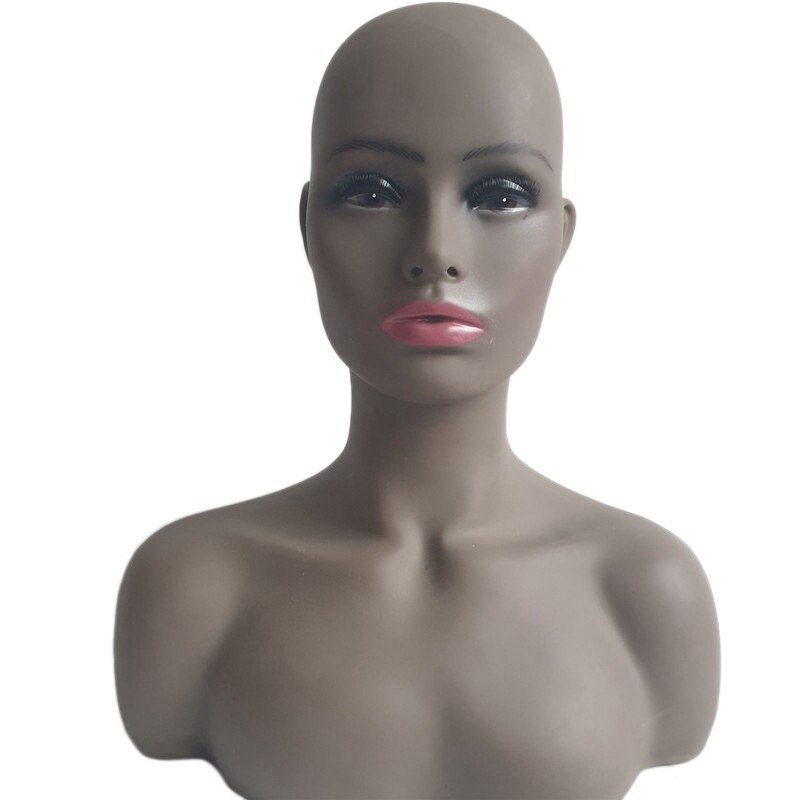 Tête de Mannequin avec épaules, chapeau, lunettes, perruque, présentoir avec trous d&#39;oreilles: Marron