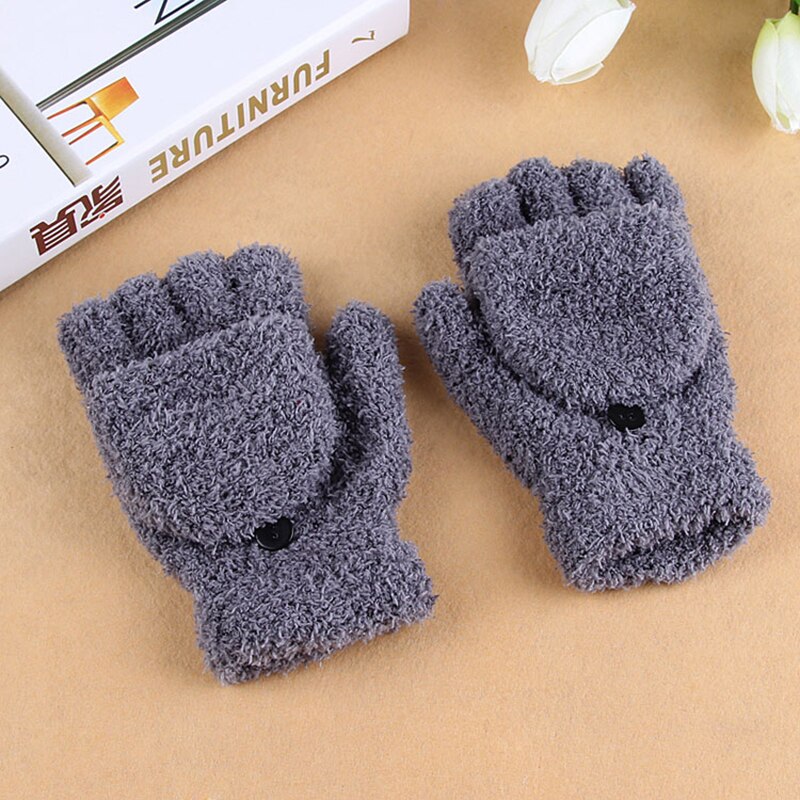 Een Paar Vrouwen Meisjes Herfst Zachte Fleece Handschoenen Voor Dames Winter Warm Flip Cap Wanten Half Vinger Handschoenen Pols Glovers: Gray