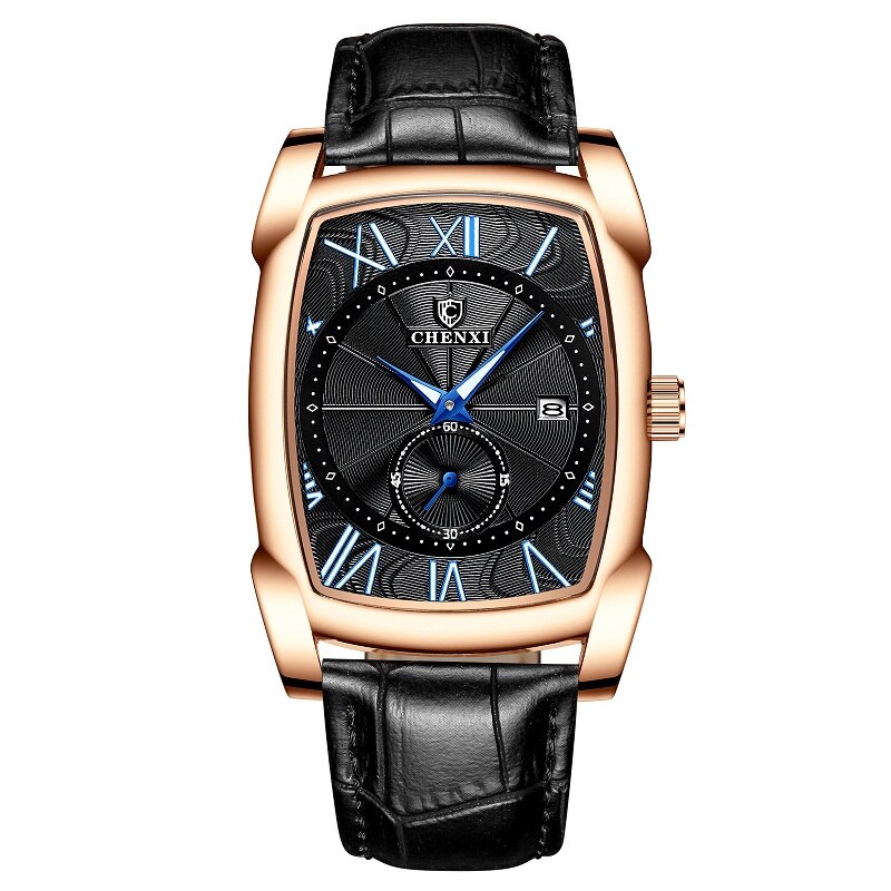 Chenxi Horloge Luxe Retro Mannen Horloges Business Waterdicht Quartz Horloge Mannelijke Kalender Romeinse Cijfers Stop Horloge: Black Gold Black