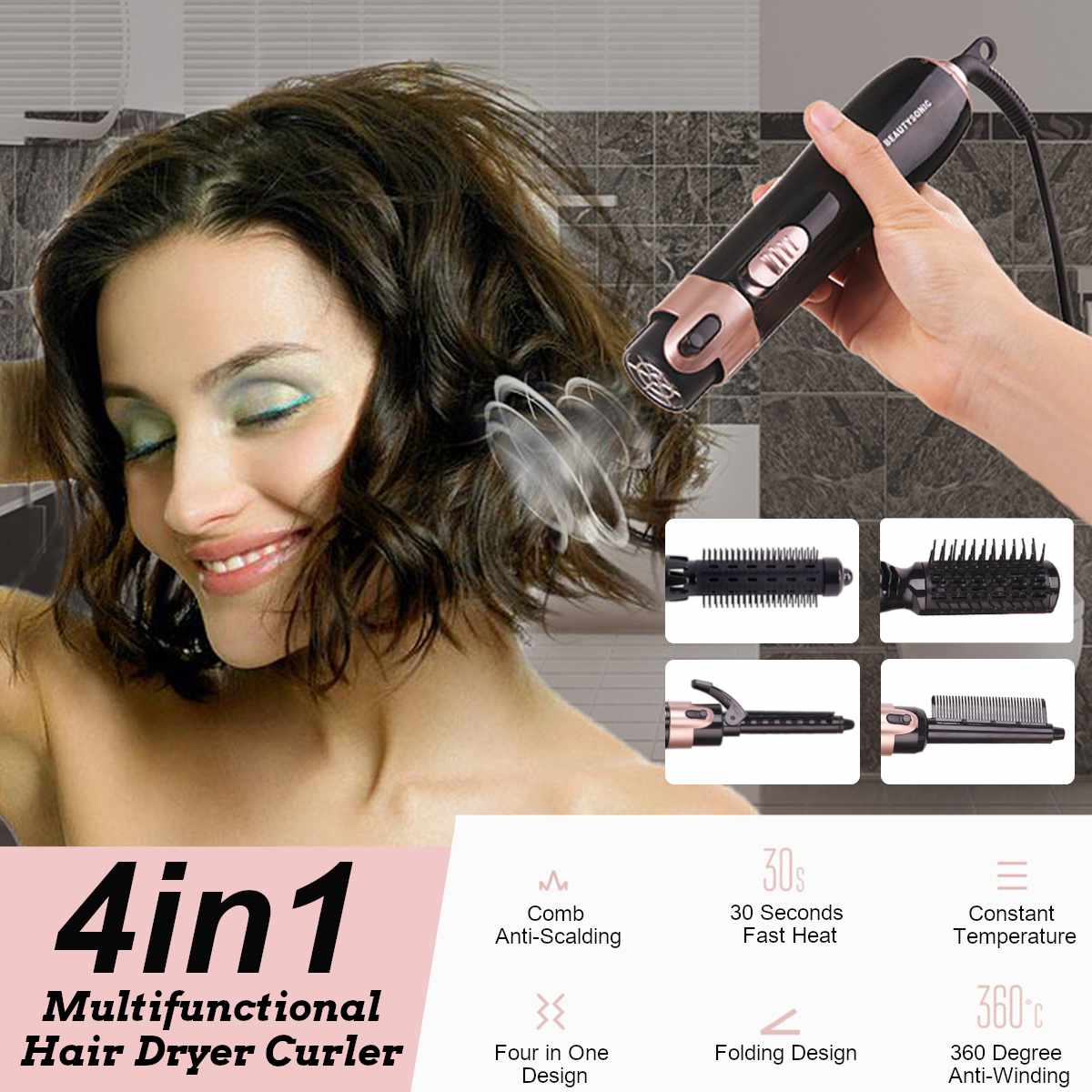 4 in 1 Hair Dryer Brush Hair Straightener Curler Comb Negative Ion Air Roller Electric Blow Hairdryer Hair Styling Tools