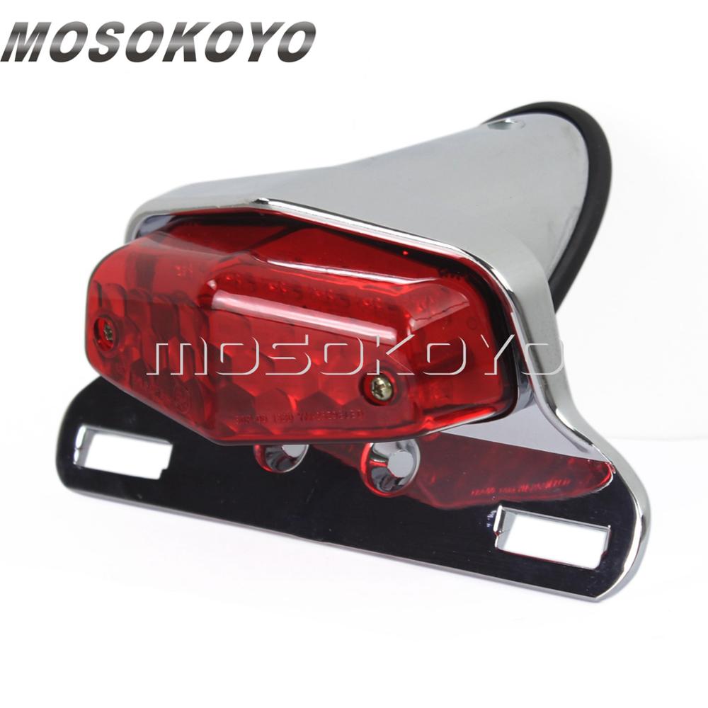 Motorfiets Lucas Achterlichten LED Vintage Brake Stop Licht Emark Achterlicht voor harley Chopper Scrambler Cafe Racer: chrome red