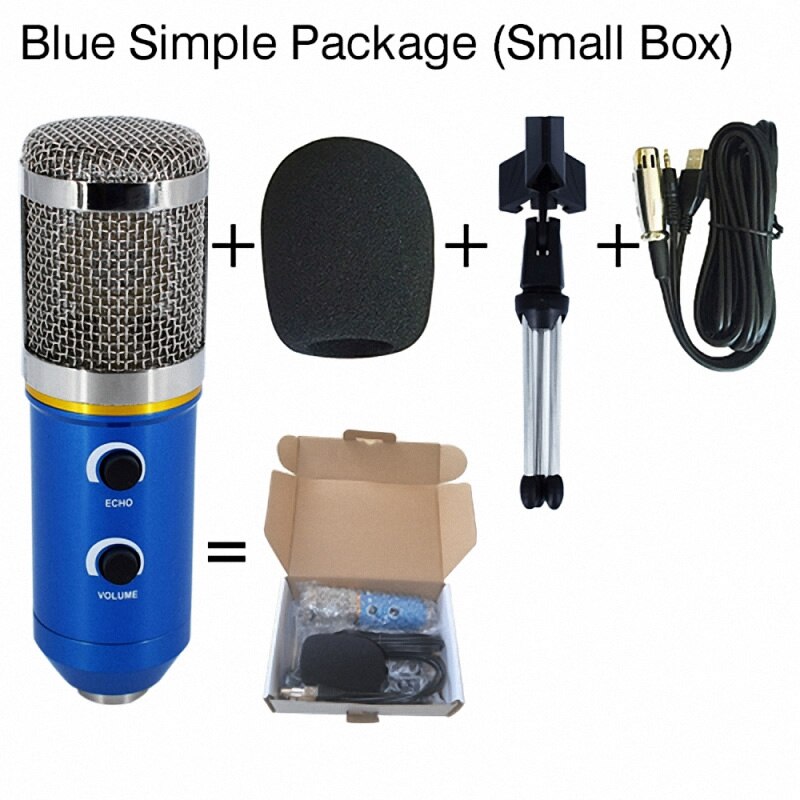 MK-F200TL Microphone USB Condenser Microphone for Video Recording Karaoke Radio Studio Microphone for PC Computer: Blue Simple Package