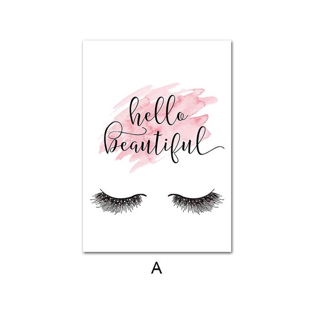 Pink Flower Perfume Poster Eyelash Lips Makeup Print Art Painting Wall Picture Modern Girl Room Home Decoration: Black / 21x30cm No Frame