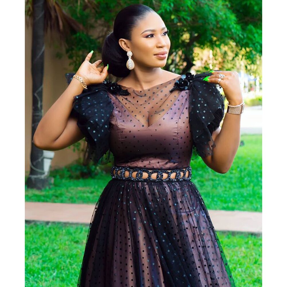 African Dresses Women Party Female Clothing Turkish Evening Dress Dot Print Net Yarn Summer Bazin Riche