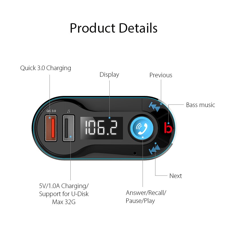 Bt66 Module Vanjew BT66 Updated Quick3.0 Charge FM Transmitter... – Grandado