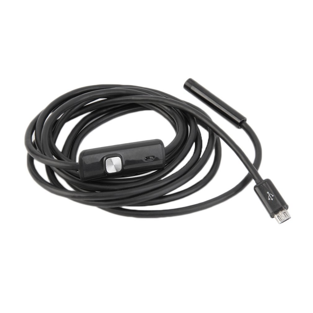 Waterproof HD 2M/7mm Endoscope Lens Rigid Cable Mini USB Inspection Camera Snake Tube with 6 LED Lights Borescope for Phone PC