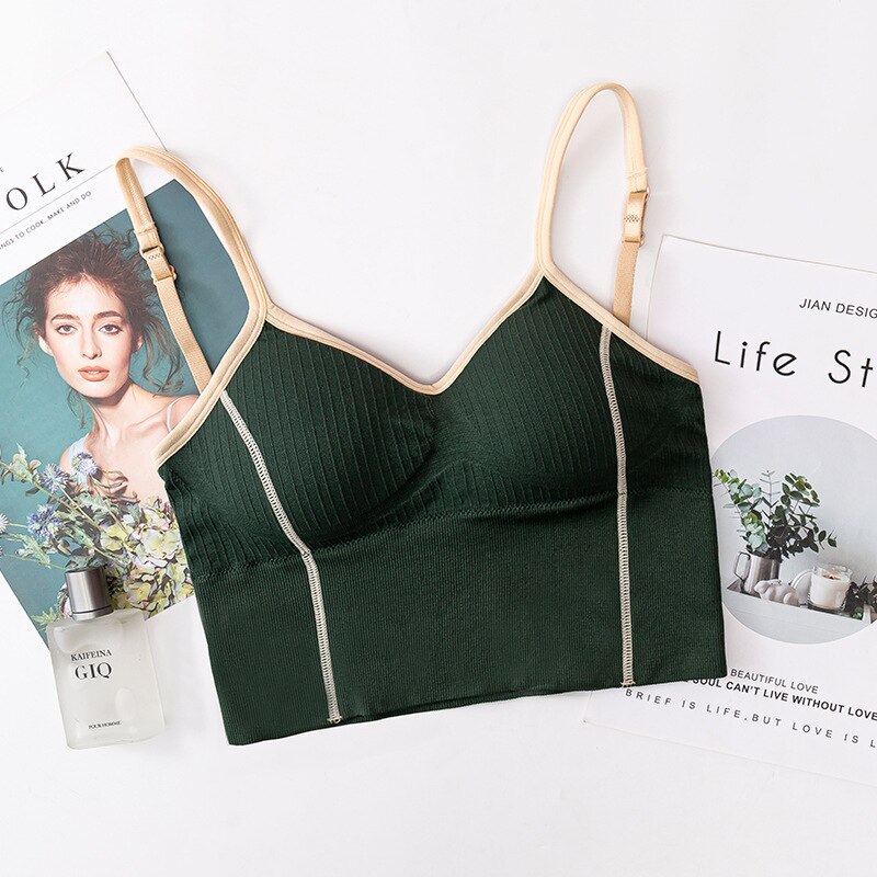 SVOKOR Seamless Bra Sexy U-Shaped Back Tube Top Cotton Bralette Bra Wireless Women Lingerie Brassiere Fitness Underwear: Green Sexy Bra