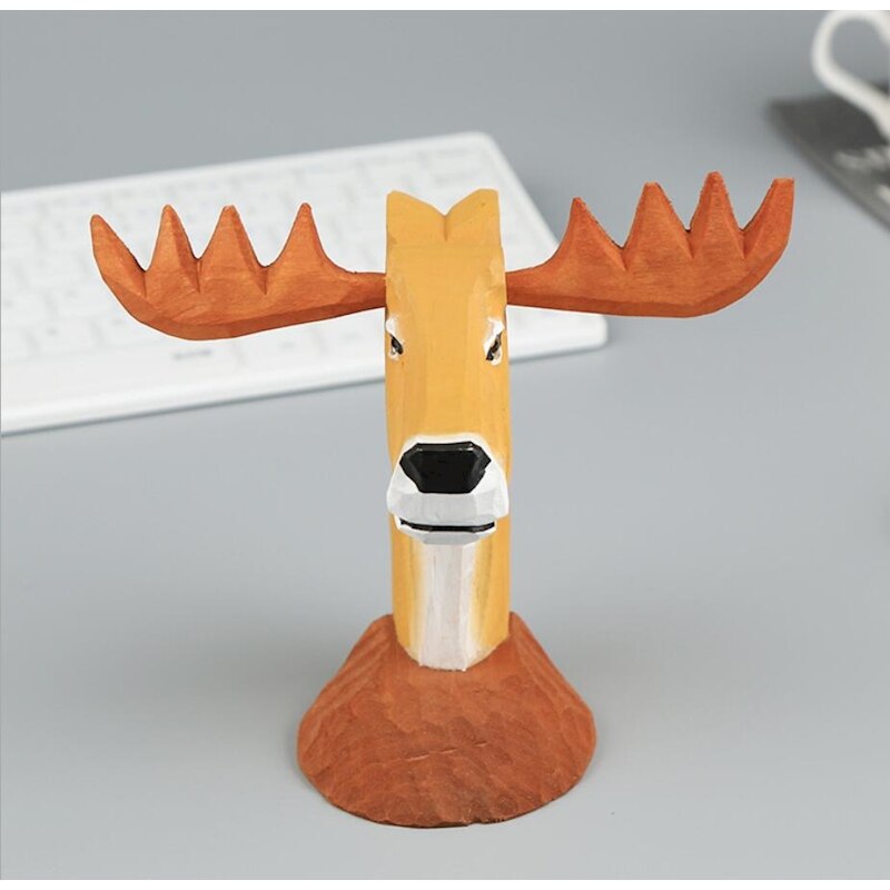 3D Animal Head Wood Carving Toy Ornaments Wood Hand Carved Jewelry Eyeglass Holder Giraffe Elk Office Desk Home Decor