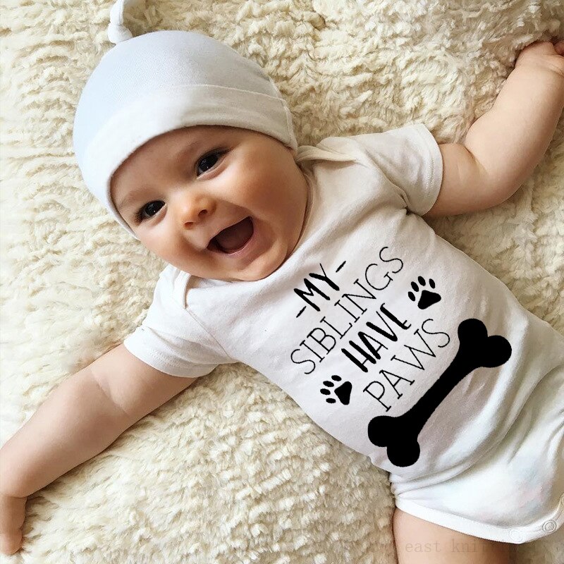 DERMSPE Zomer Pasgeboren Baby Jongens Meisjes Korte Mouw Letter Print Mijn Sibling Hebben Poten Romper Jumpsuit Baby Kleding