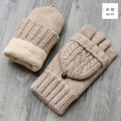 Guantes sin dedos de invierno para hombre, mitones de lana tejidos, manoplas cálidas de terciopelo para invierno, manoplas cálidas para hombre, medio guantes de conducir dedo: nb01  beige tea