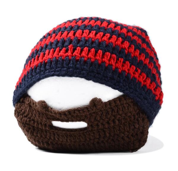 YRRETY Winter Beard Novelty Beanies Handmade Caps Head Knitted Men Hats Warm Cap Embroidery Glasses Pro Ear Protection: Red stripe